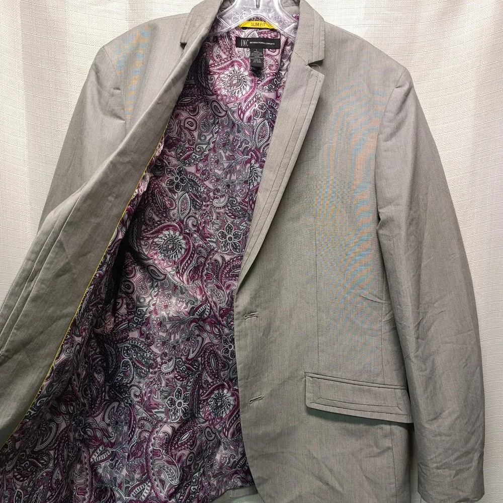 I.N.C. International Concepts Men's‎ L Gray Sport Coat Blazer Paisley Lining NWT